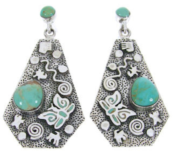 Southwestern Turquoise Silver Butterfly Post Dangle Earrings AW68682
